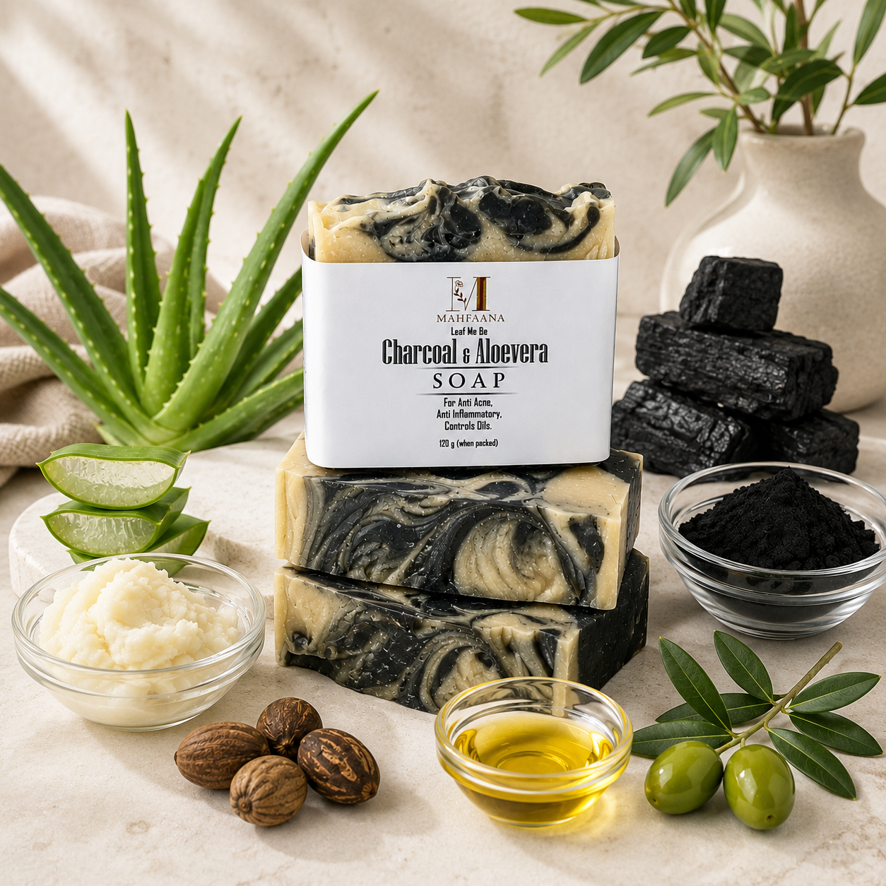 Charcoal & Aloe Vera Soap by Mahfaana